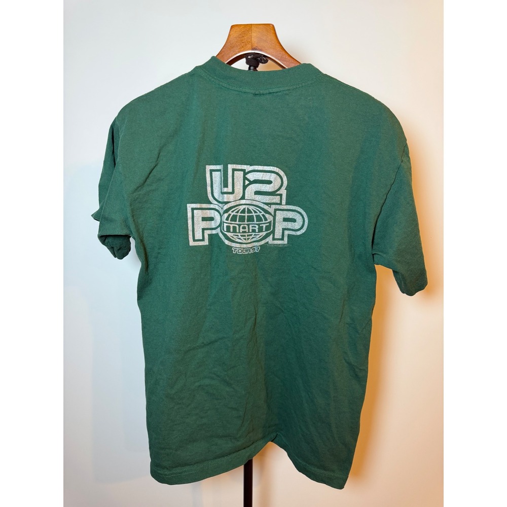 Vintage U2 PopMart Tour 97 T-Shirt Mens Large Green Band Tee 1997 Concert Rock